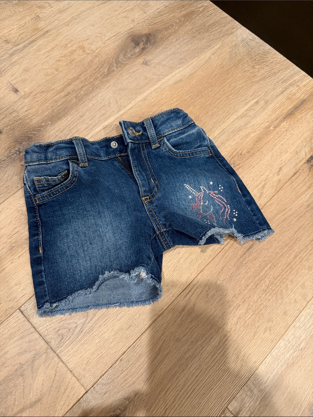 Girls jumping beans Dark Blue Denim Shorts with Unicorn Rhinestone Accent